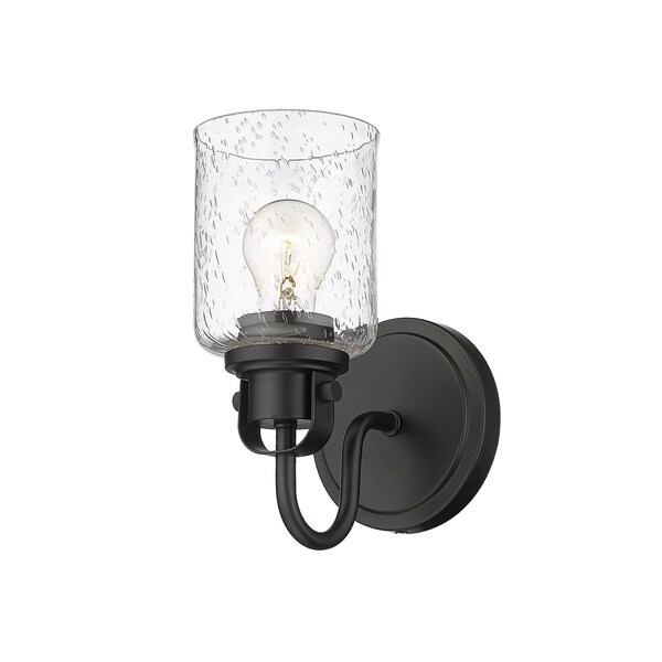 Kinsley 1 Light Wall Sconce, Matte Black And Clear Seeded